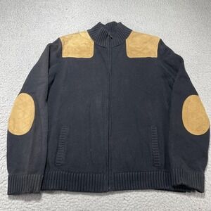 Lauren Ralph Lauren Sweater Womens Large Black Full Zip Quilted‎ Suede Patches